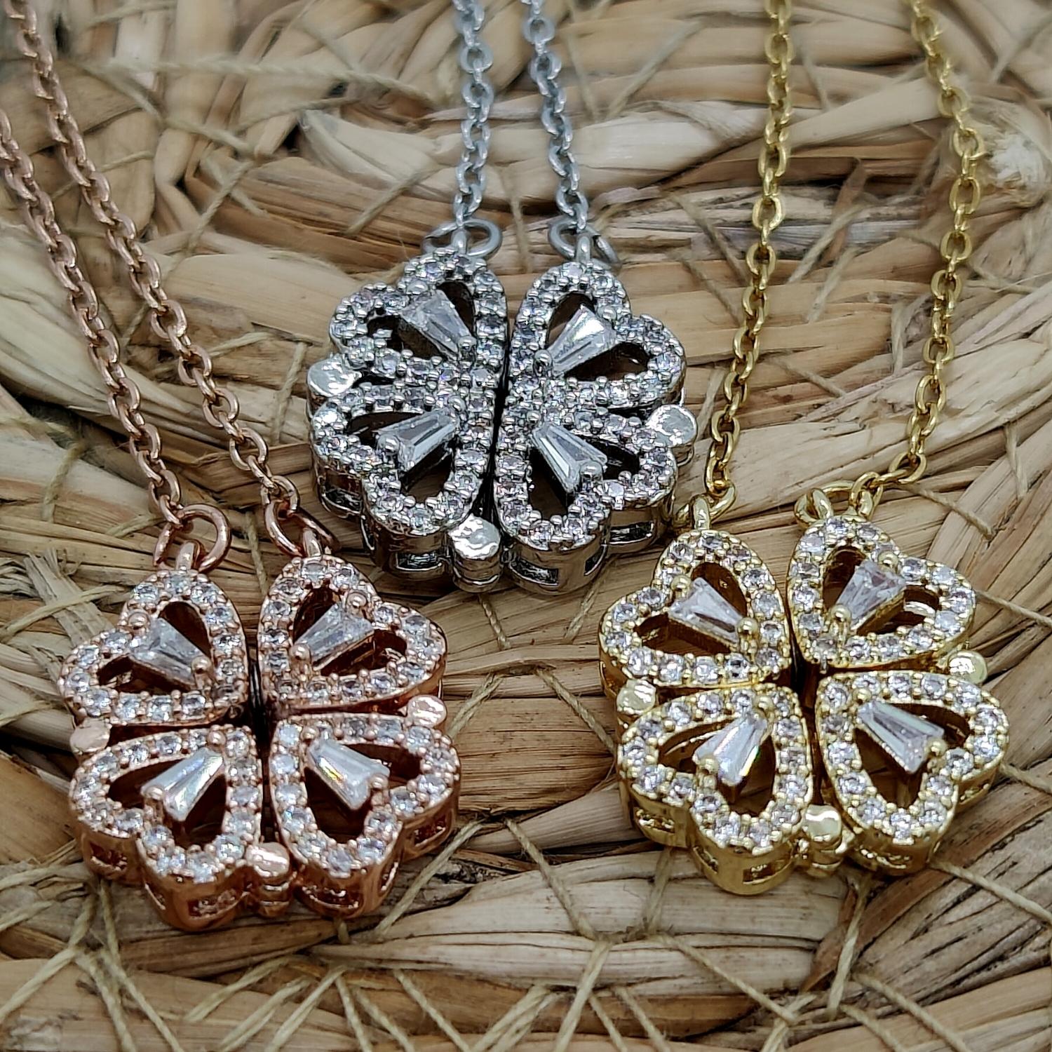 Klavertje vier ketting / hartjes ketting rosé goud varianten